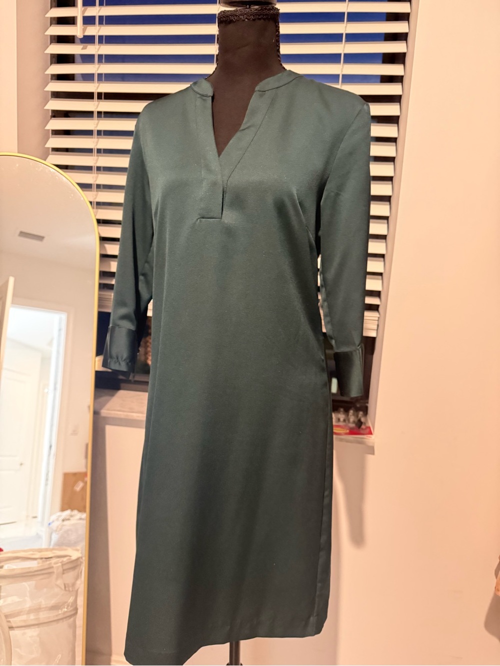 H&M Deep Green Long-Sleeve Shift Dress